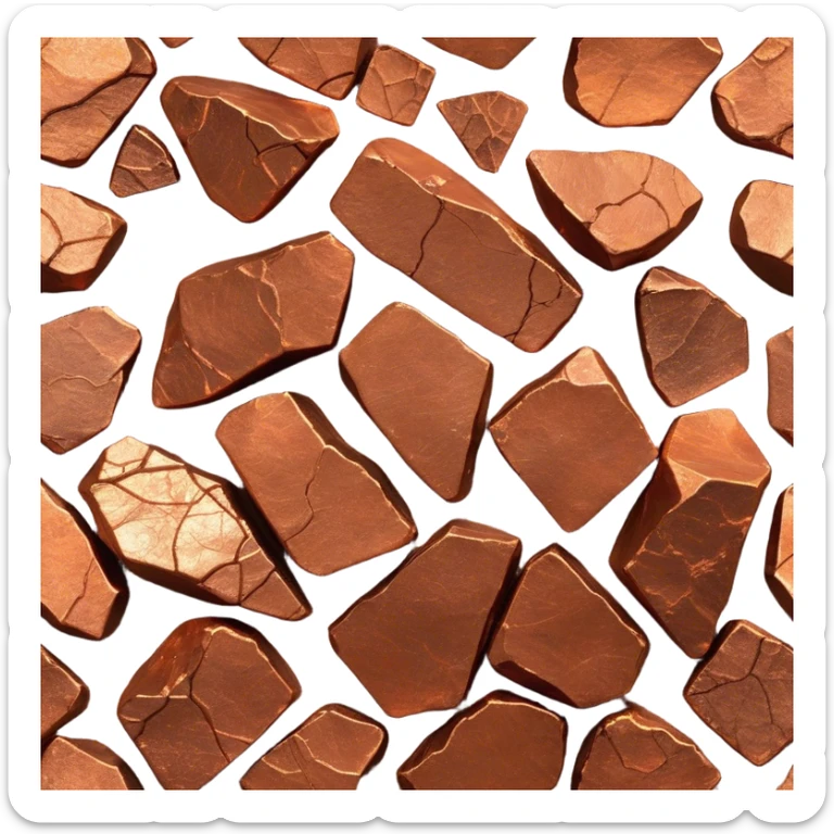 Cinematic Realistic Copper Ore, Warm and earthy, with rich, reddish-brown hues and intricate swirls of natural patterns across the rough, raw surface. The metal catches light with a gentle, glowing shimmer, exuding a rustic, organic charm. Soft glowing outline, capturing the essence of earthy elegance and natural beauty in raw copper ore. sticker