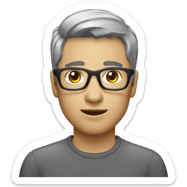 photographer, short hair, dark hair slight grey, unshaven sticker