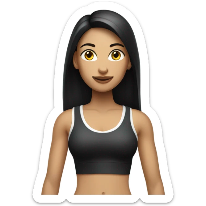 a white color woman with black long straight hair wearing a workout set and having a designer purse on her hand  sticker