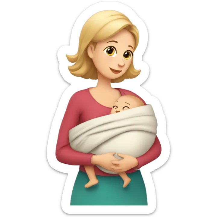 European Babywearing mom with baby and wrap, good pozitions sticker