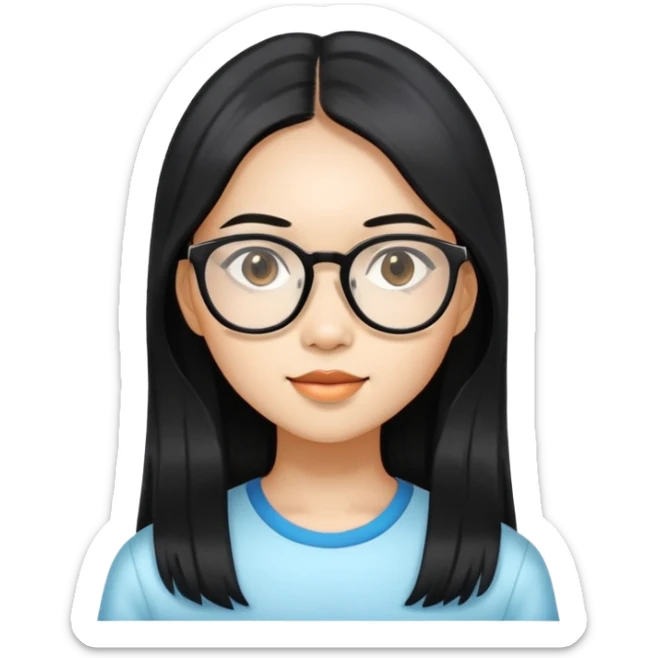 young Vietnamese girl head with very long black hair and glasses sticker