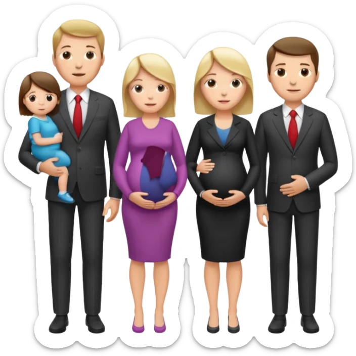 I want a couple. The wife is pregnant. Both the husband hand wife family are stand behind them. No kids sticker