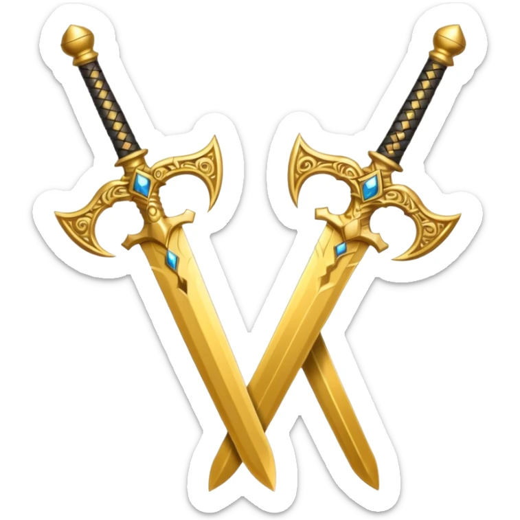 Two Golden royal swords with gold blades and gold handel sticker