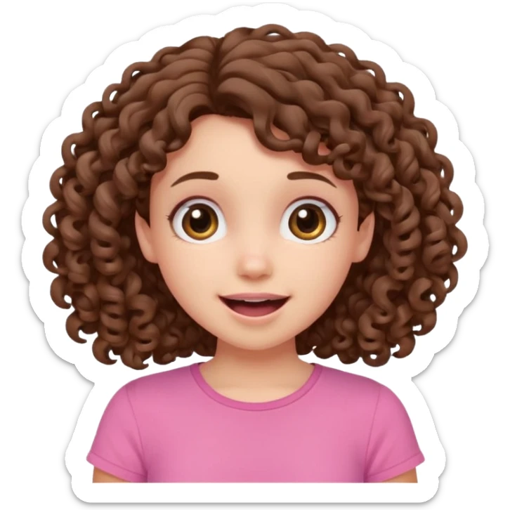 fun cute loud popular pretty girl modest curly brown hair pink top excited sticker