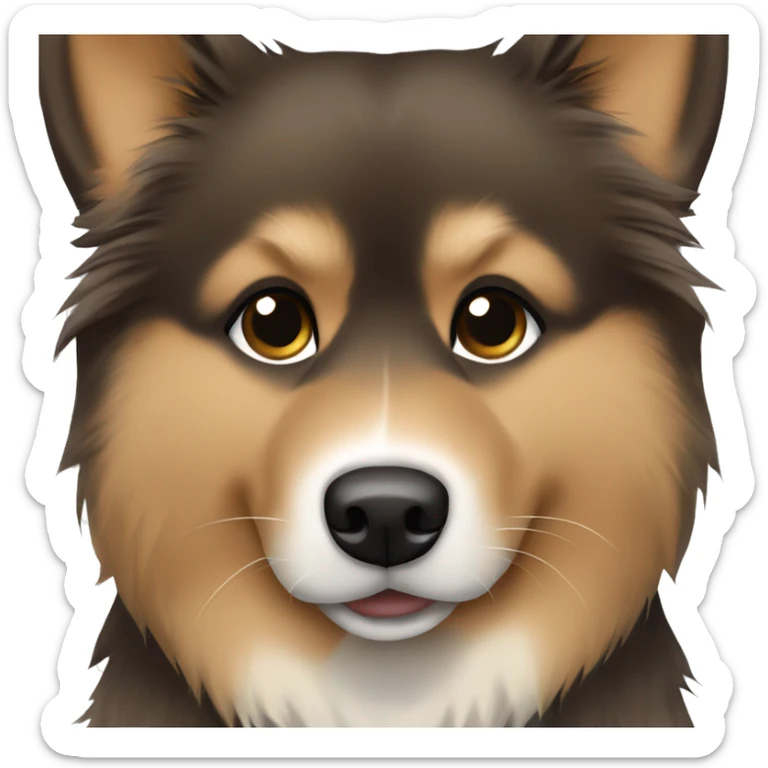 Finnish Lapphund Brown and light brown standing up his nose and face is dark brown dotted sticker