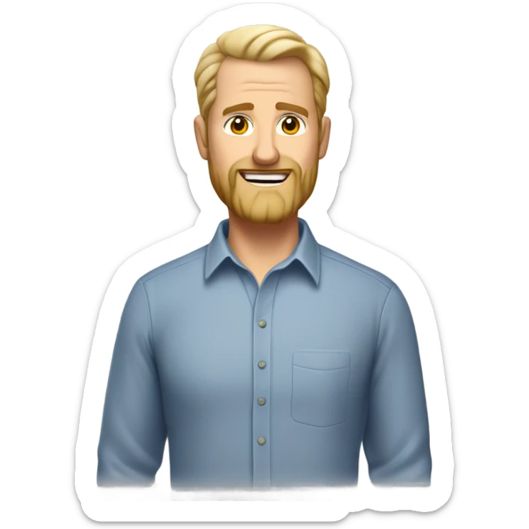 middle aged english man, short slicked back hair blonde, blonde medium length size full beard, in a smart unbuttoned shirt. sticker