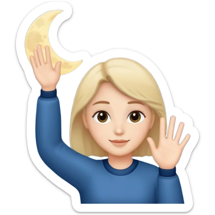 a person waving and saying good night, moon and stars in background, peaceful and warm sticker