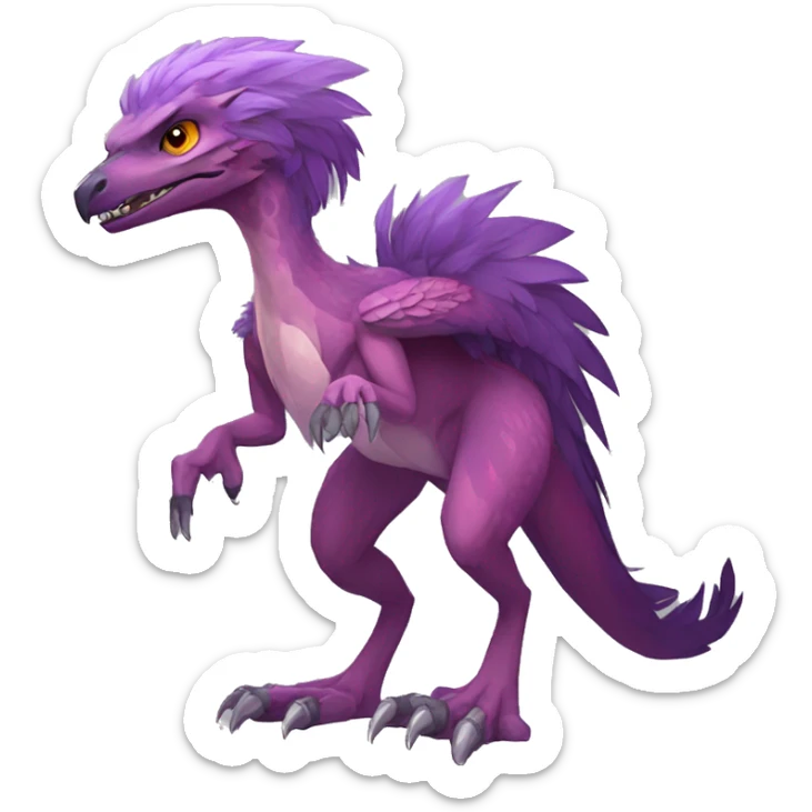 Mauve-maroon-red-violet-colored anthro-raptor-scalie-sona-Fakémon-hybrid with a mane on head and back full body sticker