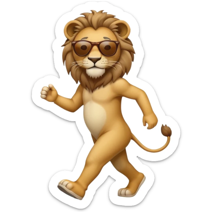 anthropomorphised lion in casual dress wearing sunglasses walking upright sticker