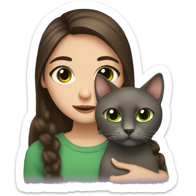 Brown hair and brown eyes girl holding green eyes black cat sticker