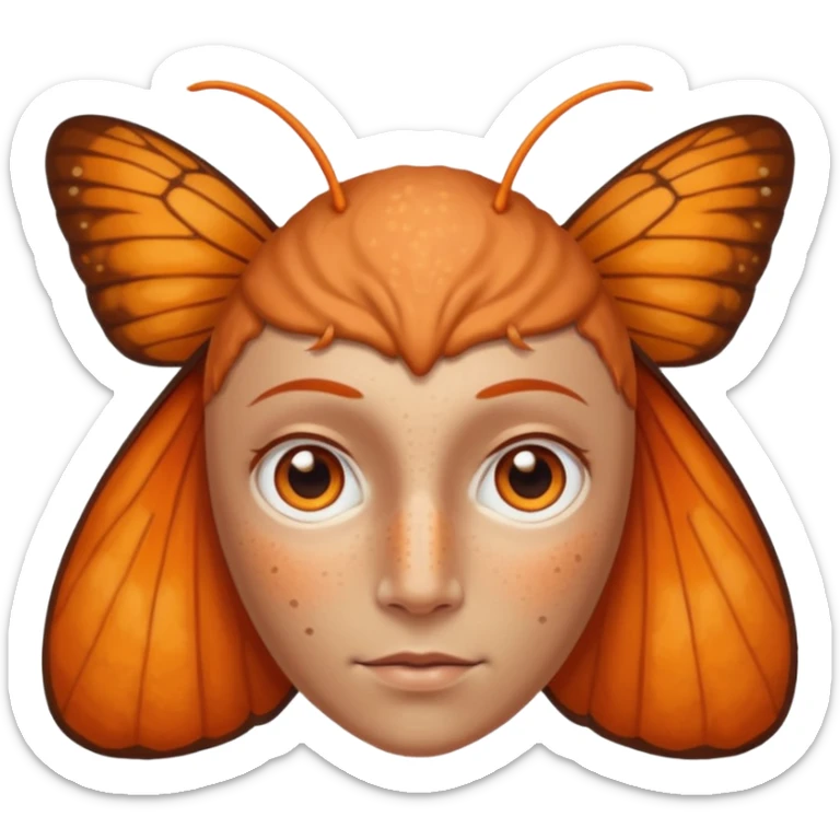 a moth head with orange antennas, slightly brown head and orange freckles on the forehead sticker
