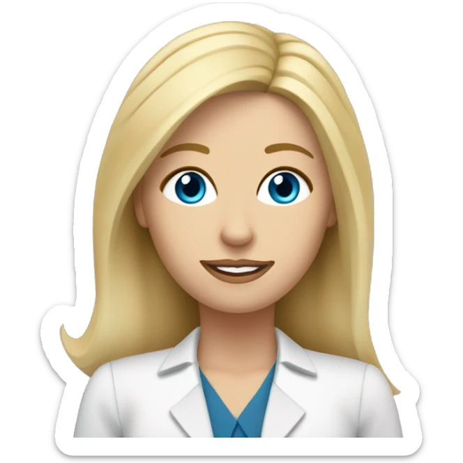 medium length Blonde hair female mortgage loan officer with hazel blue eyes with laptop sticker