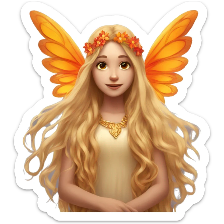 big wings, flower, Beautiful, fairy, gold, orange,red, long hair sticker
