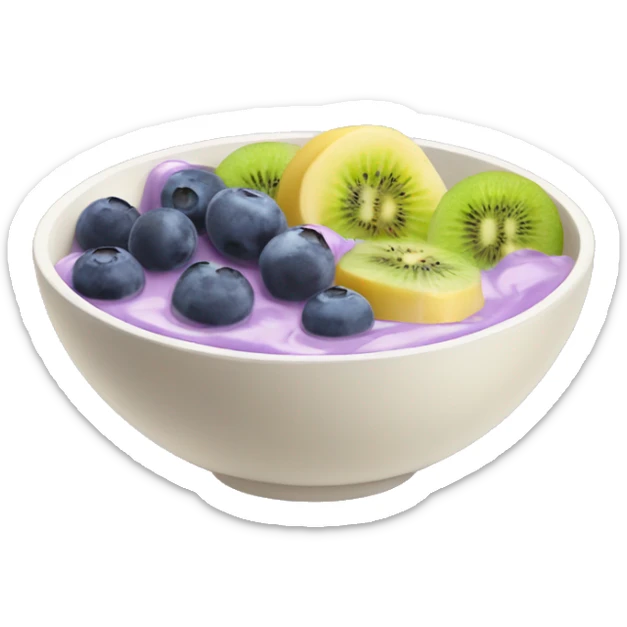bowl with purple yogurt and banana and blueberries and kiwi fruits sticker
