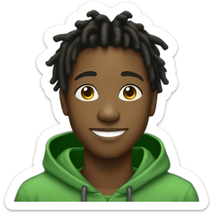 smiling black teenager boy with black locs wearing a green hoodie sticker