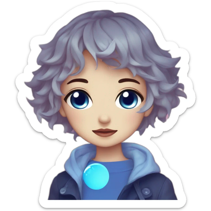 a blue anime girl with tears and eyes, in the style of sabattier filter, kawaii charm, pegi nicol macleod, glowing colors, candid, pixelated, emma ríos sticker