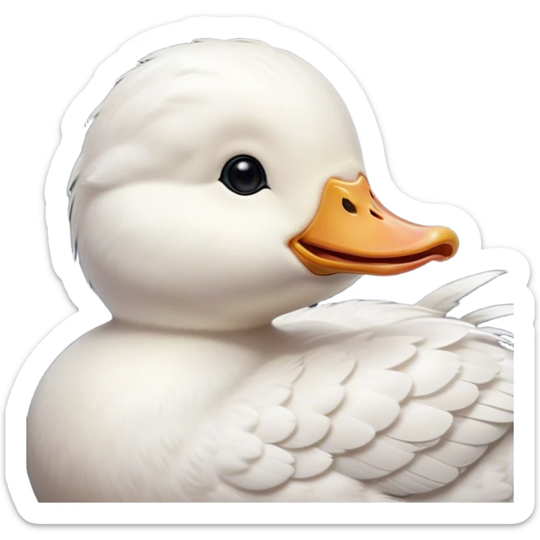Cinematic Cute Yawning White Duck Portrait Emoji, Head tilted slightly with a dramatic, wide-open yawn, showcasing a soft, downy white plumage with gently drooping wings, round eyes barely open in drowsy contentment, Simplified yet irresistibly adorable features, highly detailed, glowing with a soft, cozy glow, high shine, relaxed yet expressive, stylized with a touch of whimsy, bright and endearing, soft glowing outline, capturing the essence of a sleepy yet affectionate duck, so drowsy it feels like it could float out of the screen and curl up for a nap! sticker