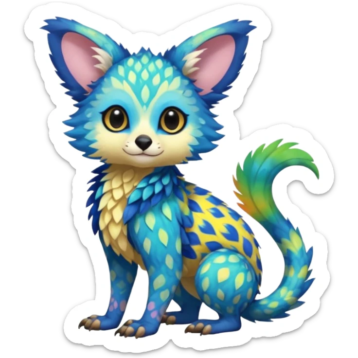 Colorful tropical exotic cute cool beautiful shiny beautiful fantasy-Trico-Cacomistle-oncilla-animal-Fakémon-hybrid-fursona (full body) sticker