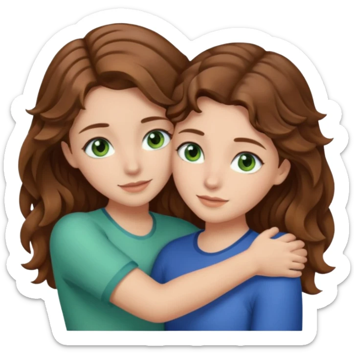 make me and my best friend togheter i have brown hair that falls on my shoulders and brown eyes and she has really long wavy light brown hair and green/blue eyes we are hugging or taking a selfie  sticker