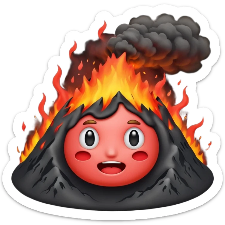 can i have an image of an red faced emoji with a small vocano th the top of its head erupting sticker