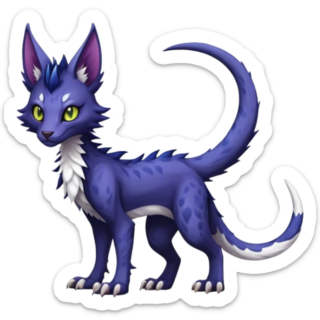 Kawaii dark edgy fantasy feline-vernid-sergal-fursona animal creature with a tufted tail with tufted ears full body with cool sharp markings  sticker