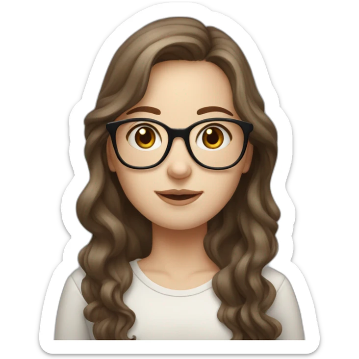 Girl with pale skin long wavy brown hair glasses and a mole sticker