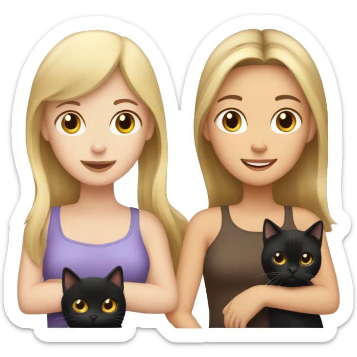 blonde girl holding black cat, brunette girl holding brown cat sticker