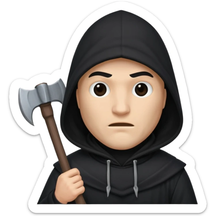 an executioner with a black hood on his face so we can't see his face but only his eyes and an axe in his hand sticker