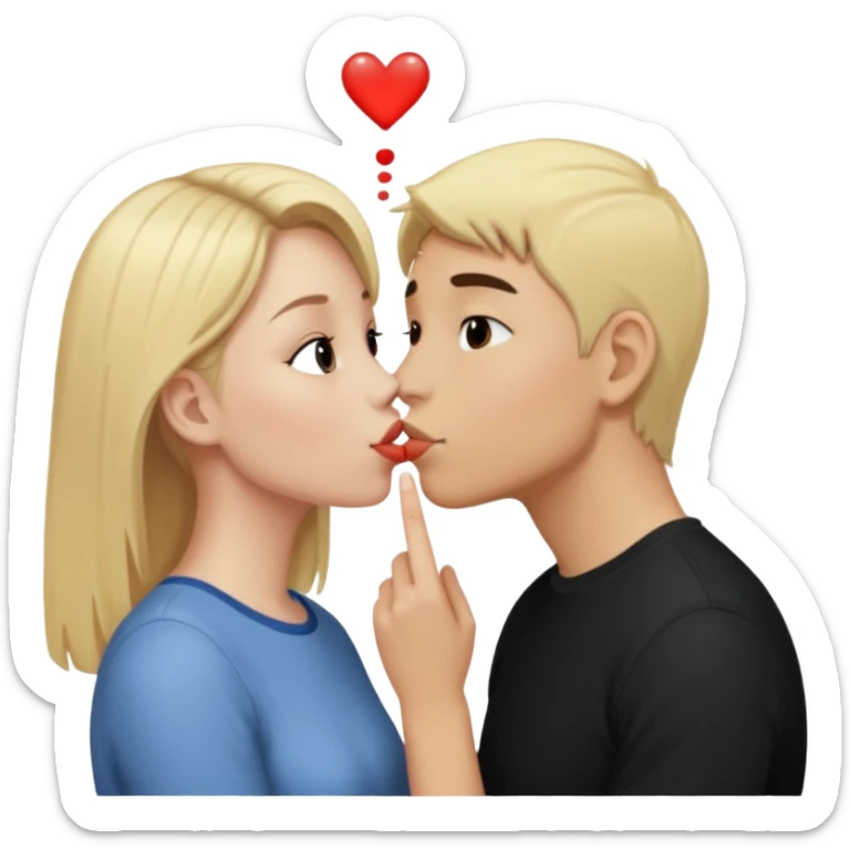 Una chica de piel blanca de pelo rubio besando a un chico de pelo negro de piel morena clara  sticker