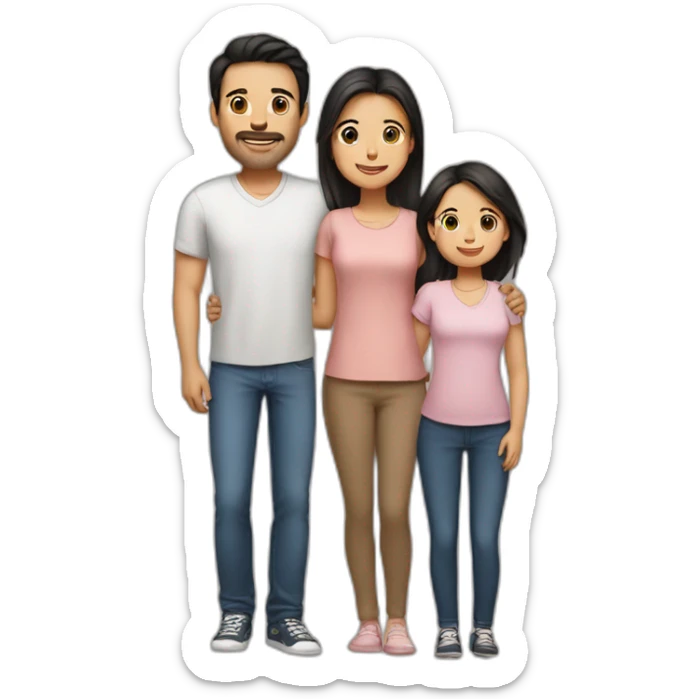 A family of 2, the dad has black hair, Mum has long Brown hair and is prégnant, the baby girl has light Brown short hair sticker