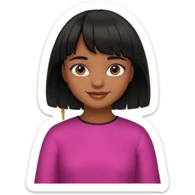 Girl that has a short black hime cut with curtain bangs, then dark brown eyes, and has a bit brown skin sticker