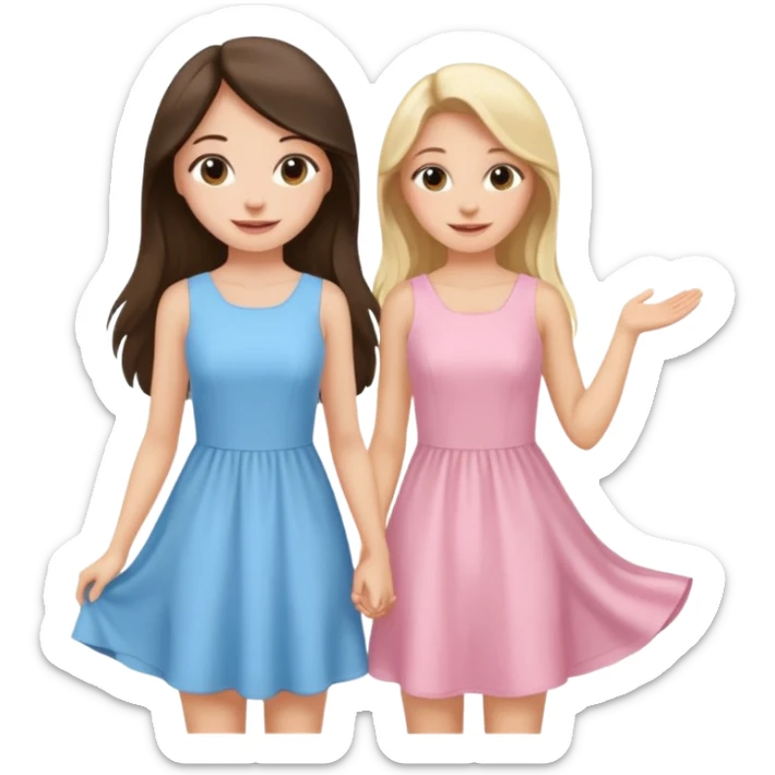 happy long hair brunette girl in light pink dress and blonde girl in light blue dress sticker