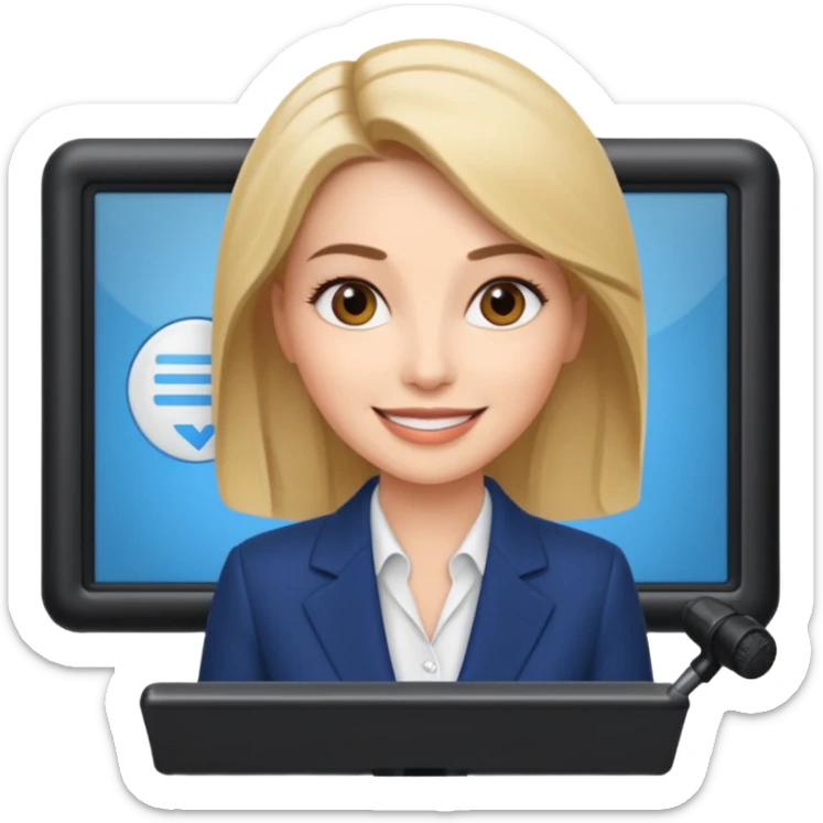 news anchor woman, with a screen with a prompter in front of her sticker