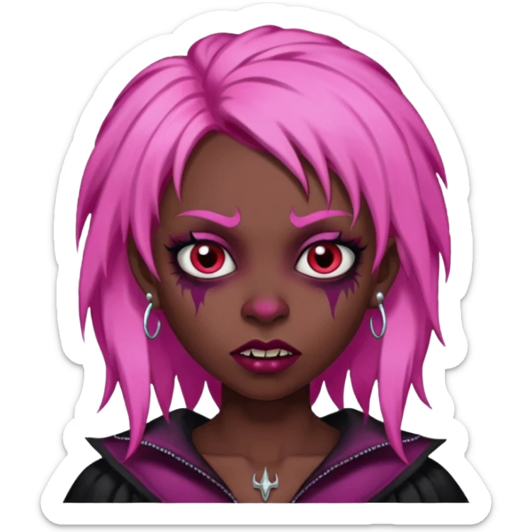 girl,darksinvampire, pink hair, very longhair , shaggy, dark, spooky,double eyebrow dermal piercing, creepy expression sticker