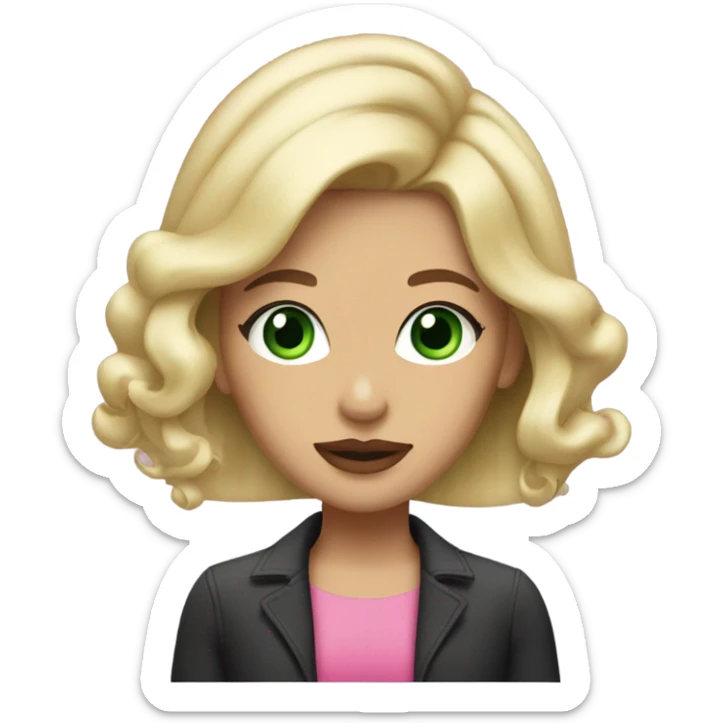 long blonde hair green eyes pretty girl big pink lips  haircut  sticker