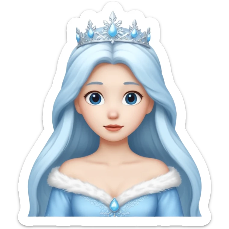 snow princess with long hair wearing snow chirsmas clothes looking at the front sticker