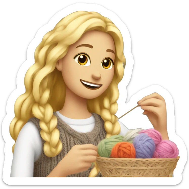 beautiful finnish blonde woman knitting flowers sticker
