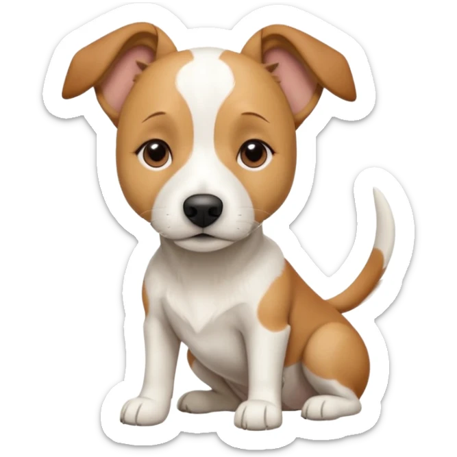 a full body facing front on of a buff white beagle cross jack russell terrier looking dog the size of a kelpie with light brown long ears resting on its face and a light brown patch above one eye and a large snout. the rest of the dog is completely white.  sticker