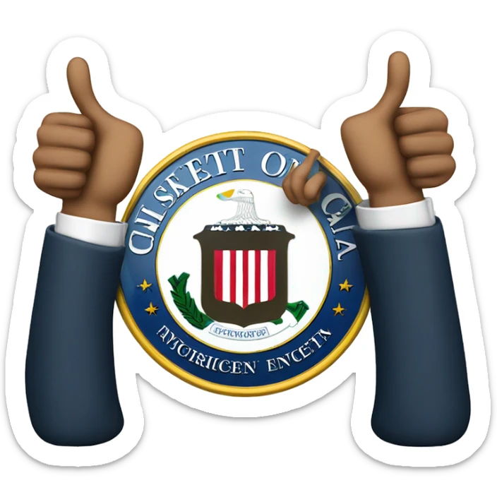 Cia logo saying cia inside. 2 arms the one holding glasses over the middle of the logo and the other gives a thumbs up  sticker