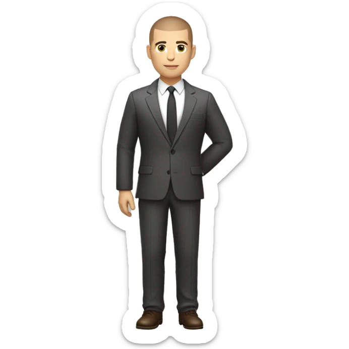 business man as hero brown buzz cut hair white skin full body no glasses jacket no tie sticker