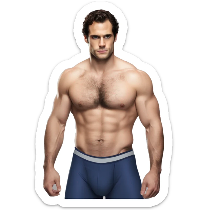 Henry cavill in a jock, backwards view, stretching glutes sticker