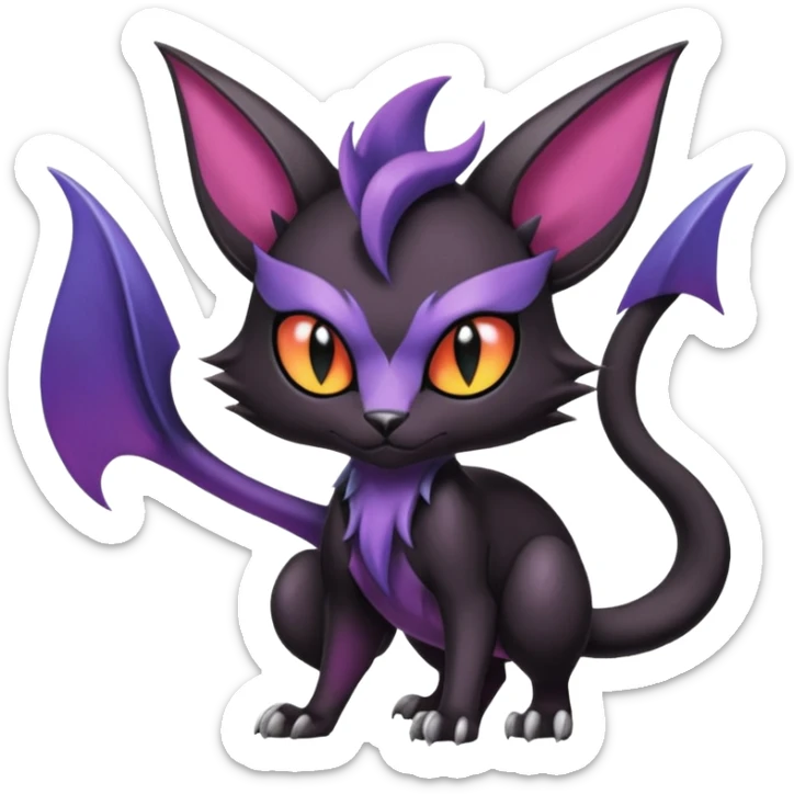 Black dark spooky badass cool shiny glossy smooth soft edgy Noivern-Noibat-Purloin-Torracat-Lykoi-Caracal-cat-Fakemon-fusion-hybrid-creature sticker