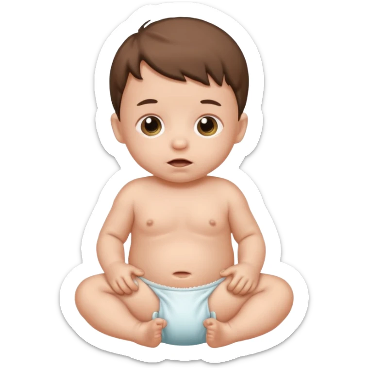 Newborn baby wearing a full of poop diaper sticker