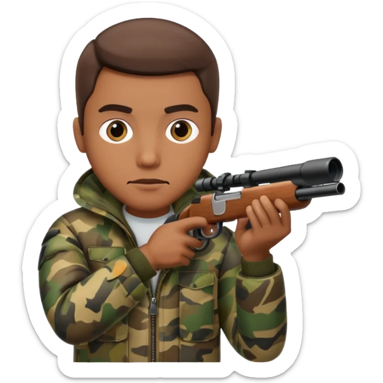 Male Hunter shooting a shotgun and holding it up to his face like he is looking through the scope to shoot something  sticker