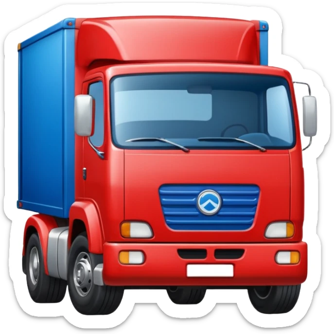 red truck with a blue plate showing white "TIR" on the front. No brand logos sticker