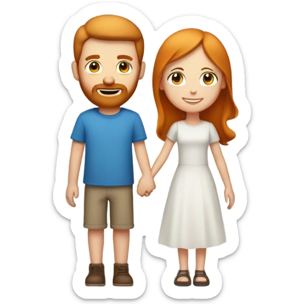 Man with ginger hair and blue eyes and a beard and girl with light/medium brown hair and blue eyes holding hands with heart in between them  sticker