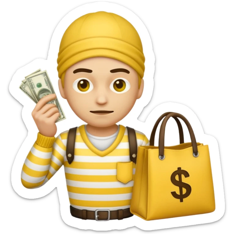 Make a robber emoji with yellow skin and white and yellow shirt with no mask sticker