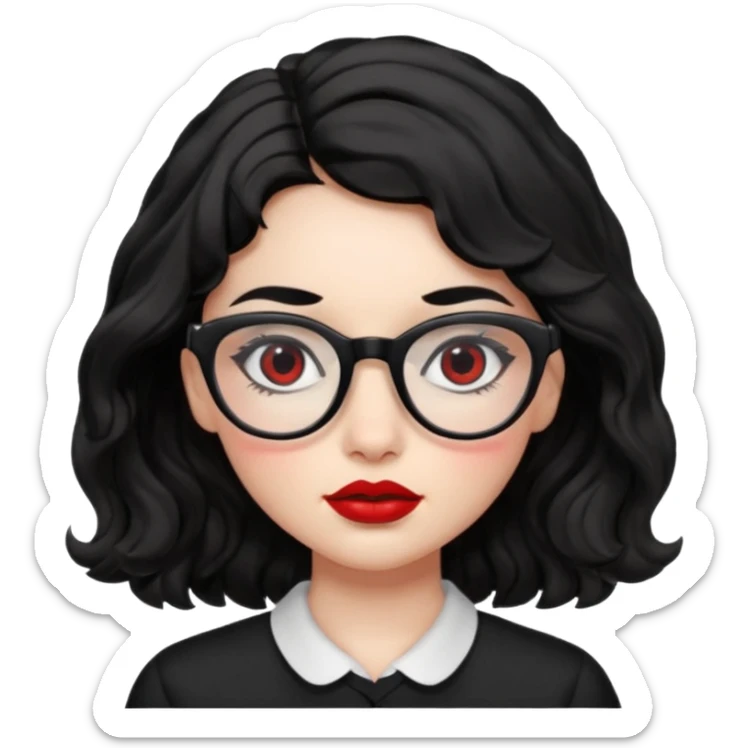 ואישוני עייים בצבע שחור, ואישוני עיננים בצבע שחורילדה עם שער שחור ארוך וגלי אבל לא יותר מידי מתולתל, אישונים שחורים, משקפיים,שפתיים אדומות ועסיסיות אבל לא יותר מידי,עם,לחיים עם הרבה סומק sticker