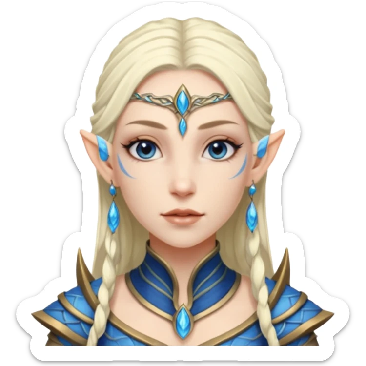 ESO female water elf with scale skin warrior with lashes and earrings sticker