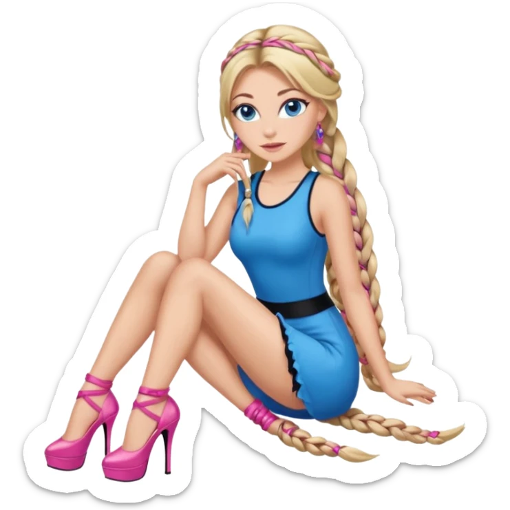 Long lashes Beauty with Eyeliner and blonde balayage and pink highlights long hair half braids with blue eyes wear Heels and a sexy Outfit sit sticker